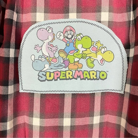 Nintendo Super Mario Flannel Shirt Mens Large XL Retro Handmade Upcycled Red - Picture 5 of 12